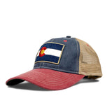 Hat - Vintage Denim Flag Patch Trucker