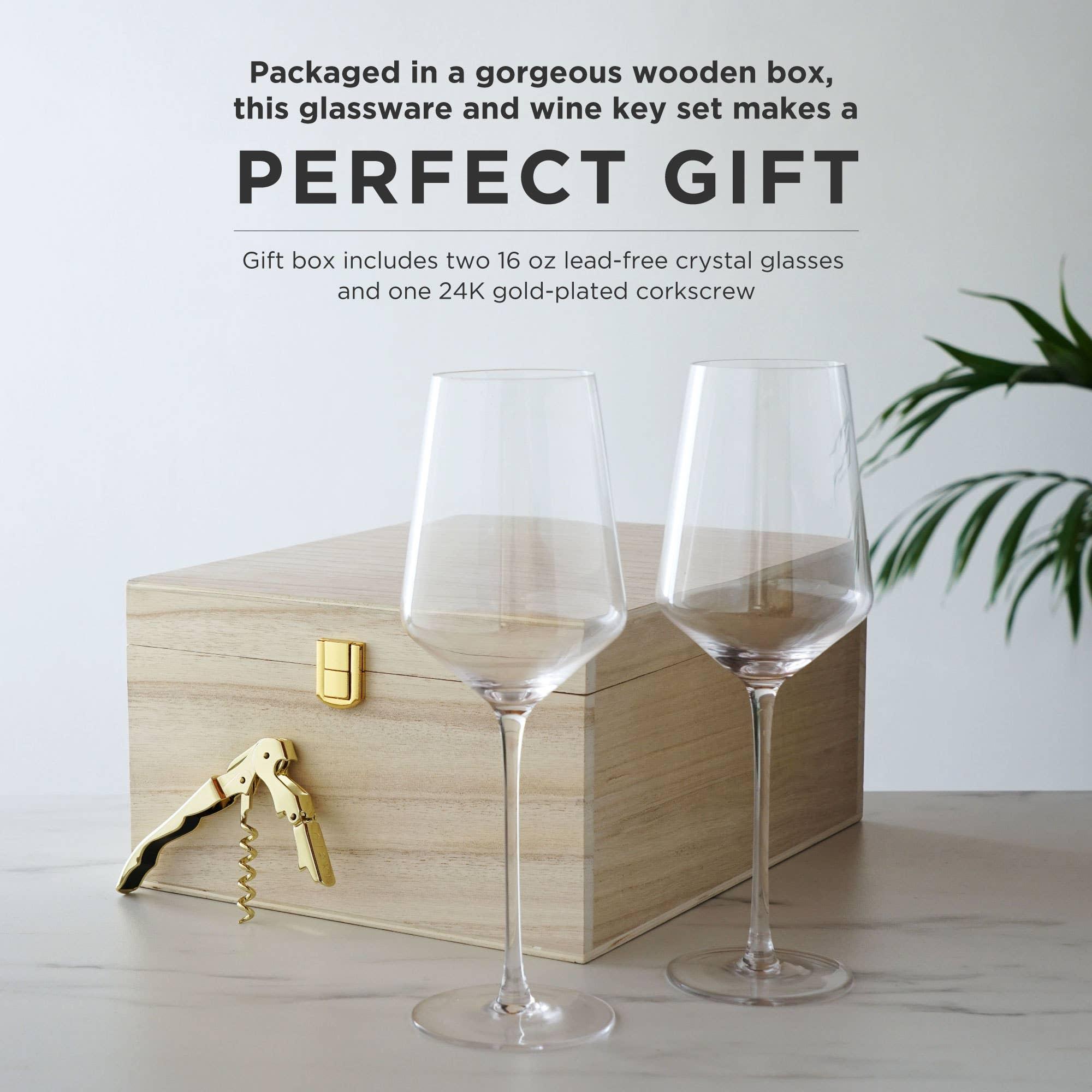 Crystal Wine Glasses & Corkscrew Gift Box Set - 39 North CO