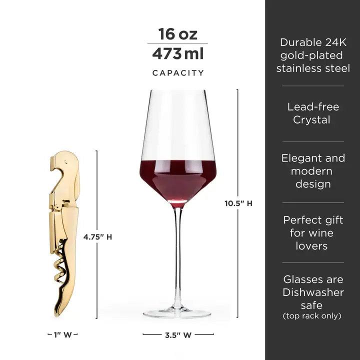 Crystal Wine Glasses & Corkscrew Gift Box Set - 39 North CO