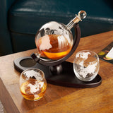 Globe Themed Decanter & Tumblers Set w/Wood Base - 39 North CO