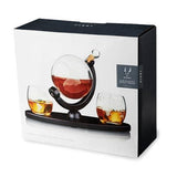 Globe Themed Decanter & Tumblers Set w/Wood Base - 39 North CO