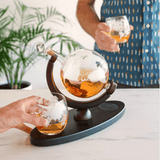 Globe Themed Decanter & Tumblers Set w/Wood Base - 39 North CO