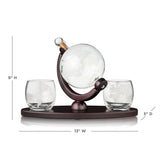 Globe Themed Decanter & Tumblers Set w/Wood Base - 39 North CO