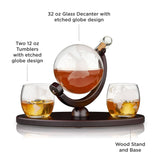 Globe Themed Decanter & Tumblers Set w/Wood Base - 39 North CO