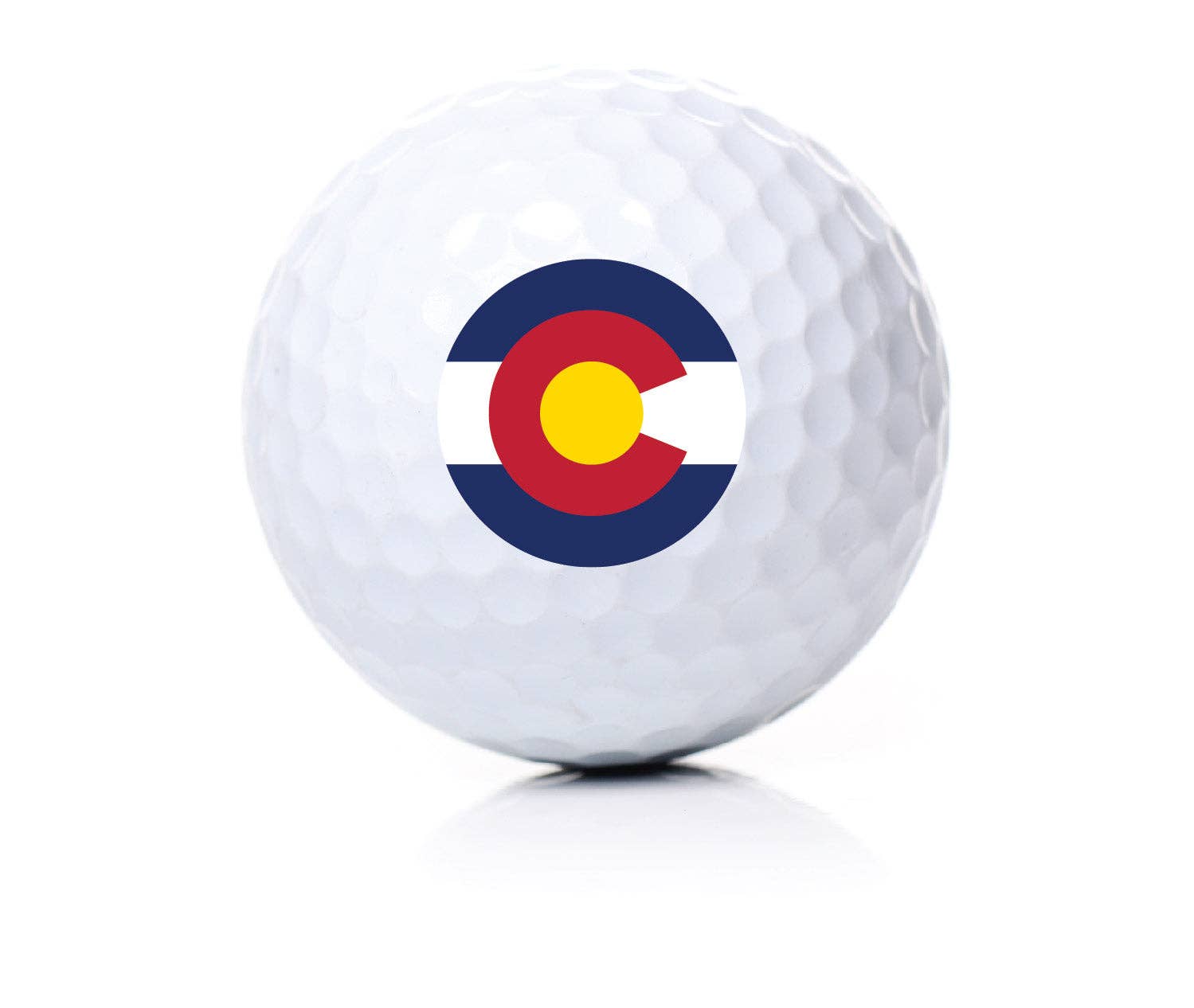White golf ball printed with the Colorado state flag
