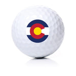 White golf ball printed with the Colorado state flag