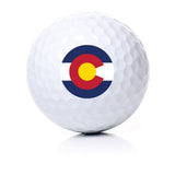 White golf ball printed with the Colorado state flag