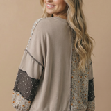Round Neck Mixed Print Patchwork Pullover