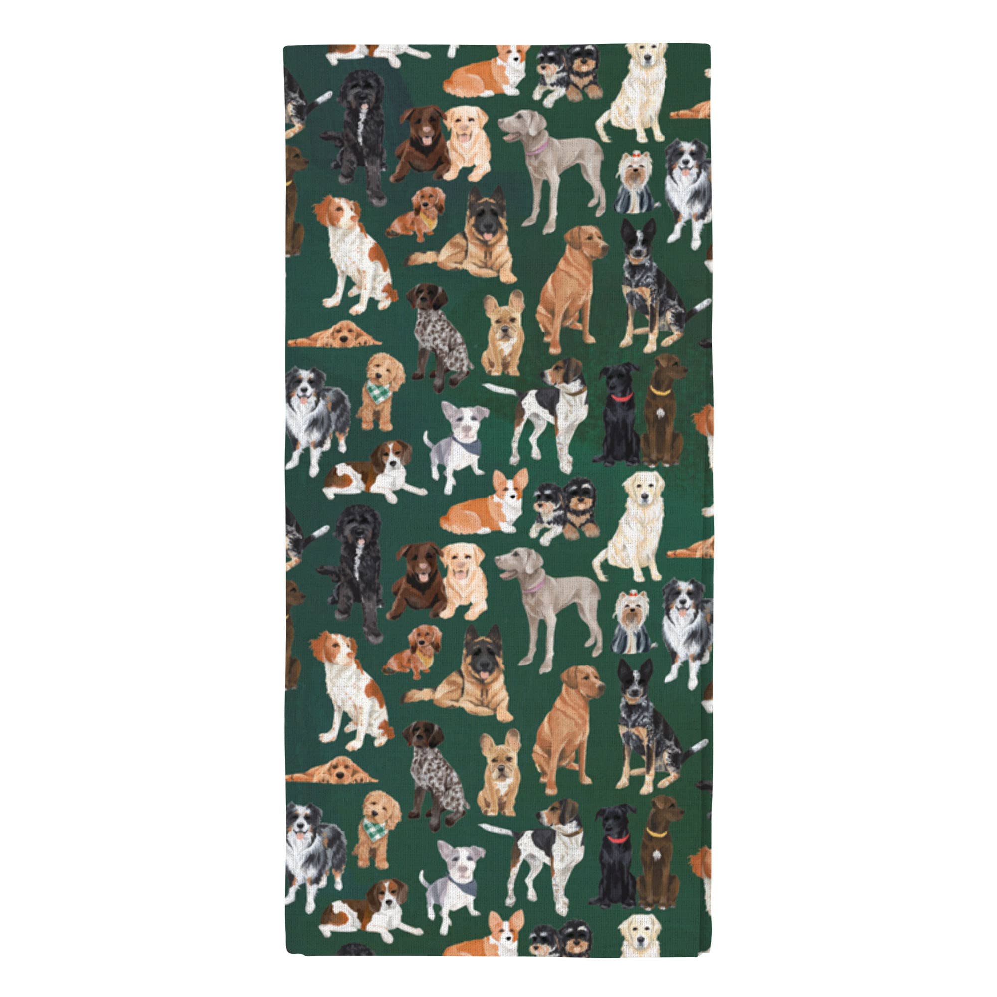 Furry Friends dogs green cotton kitchen towel, view 3 of 3