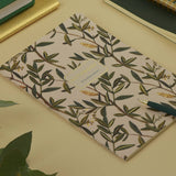 A5 soft-touch notebook with an olive branch cover design, interior ruled pages