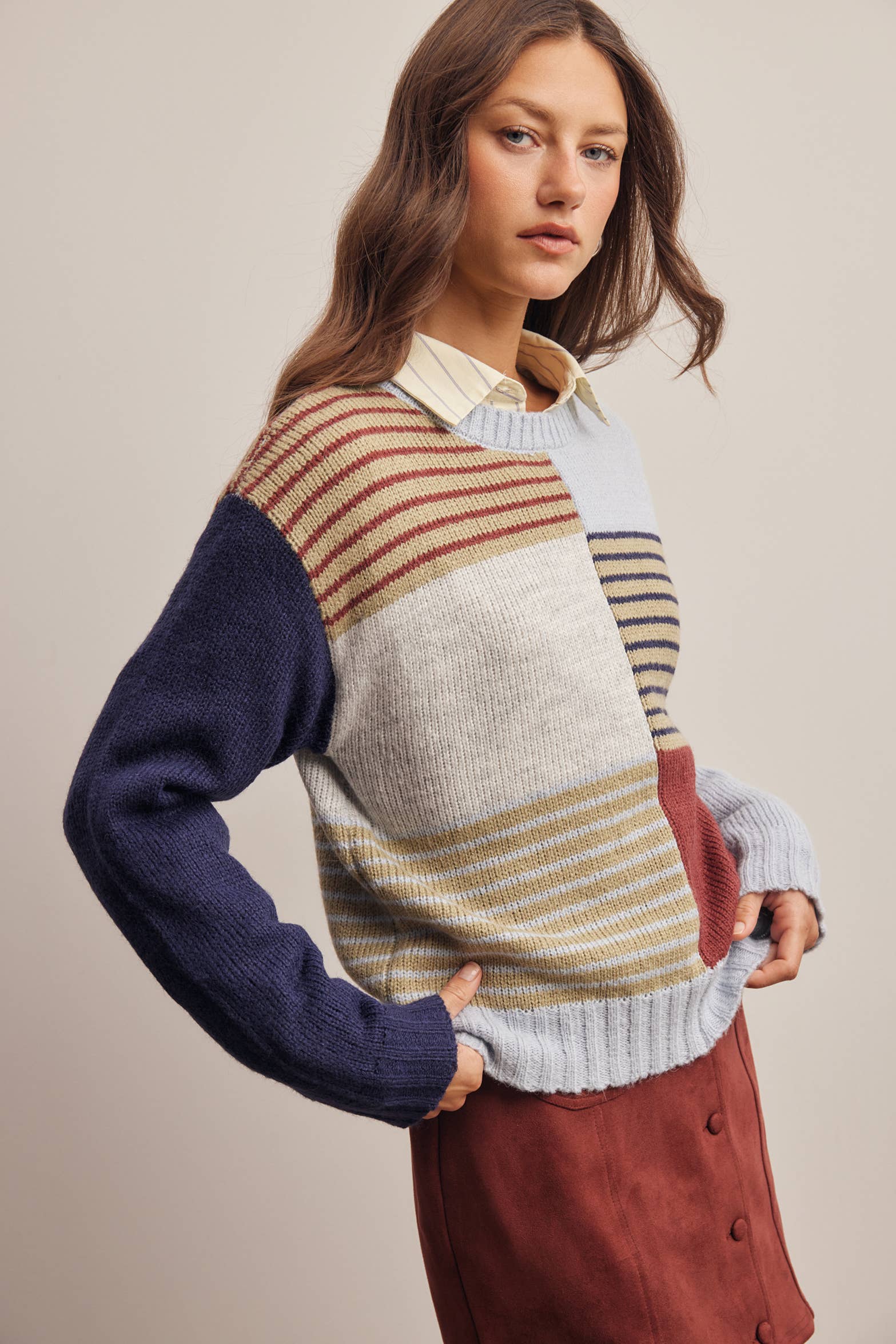 Colorblock Mixed Stripe Sweater in Blue Multi – 4