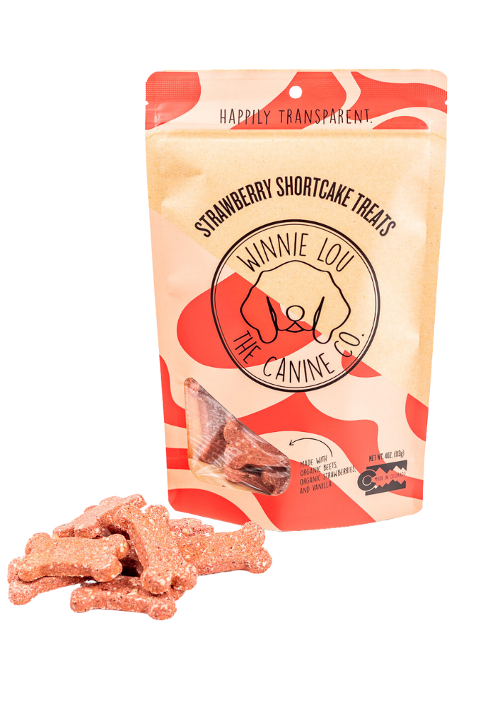 Strawberry Shortcake Biscuits dog treats made with organic strawberries, beets, and vanilla