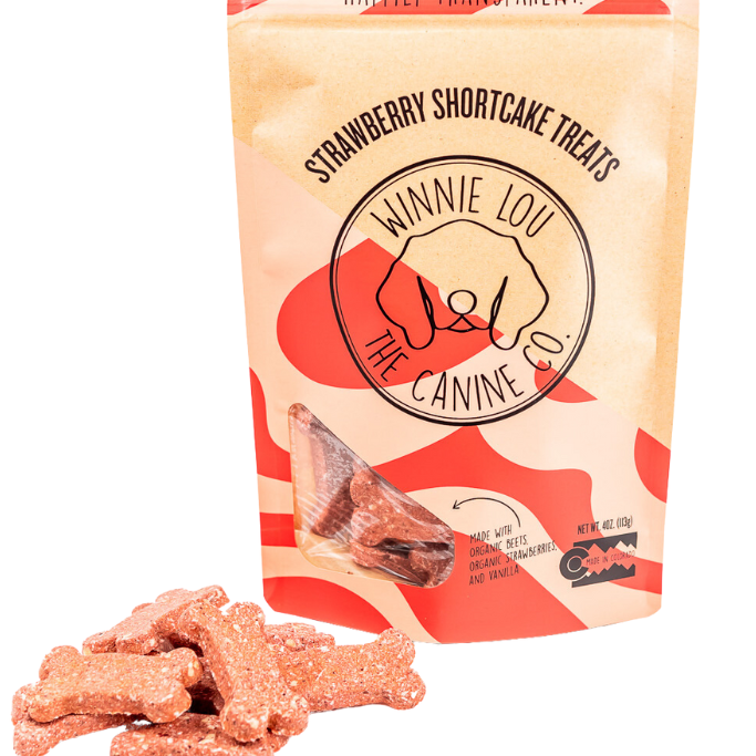 Strawberry Shortcake Biscuits dog treats made with organic strawberries, beets, and vanilla