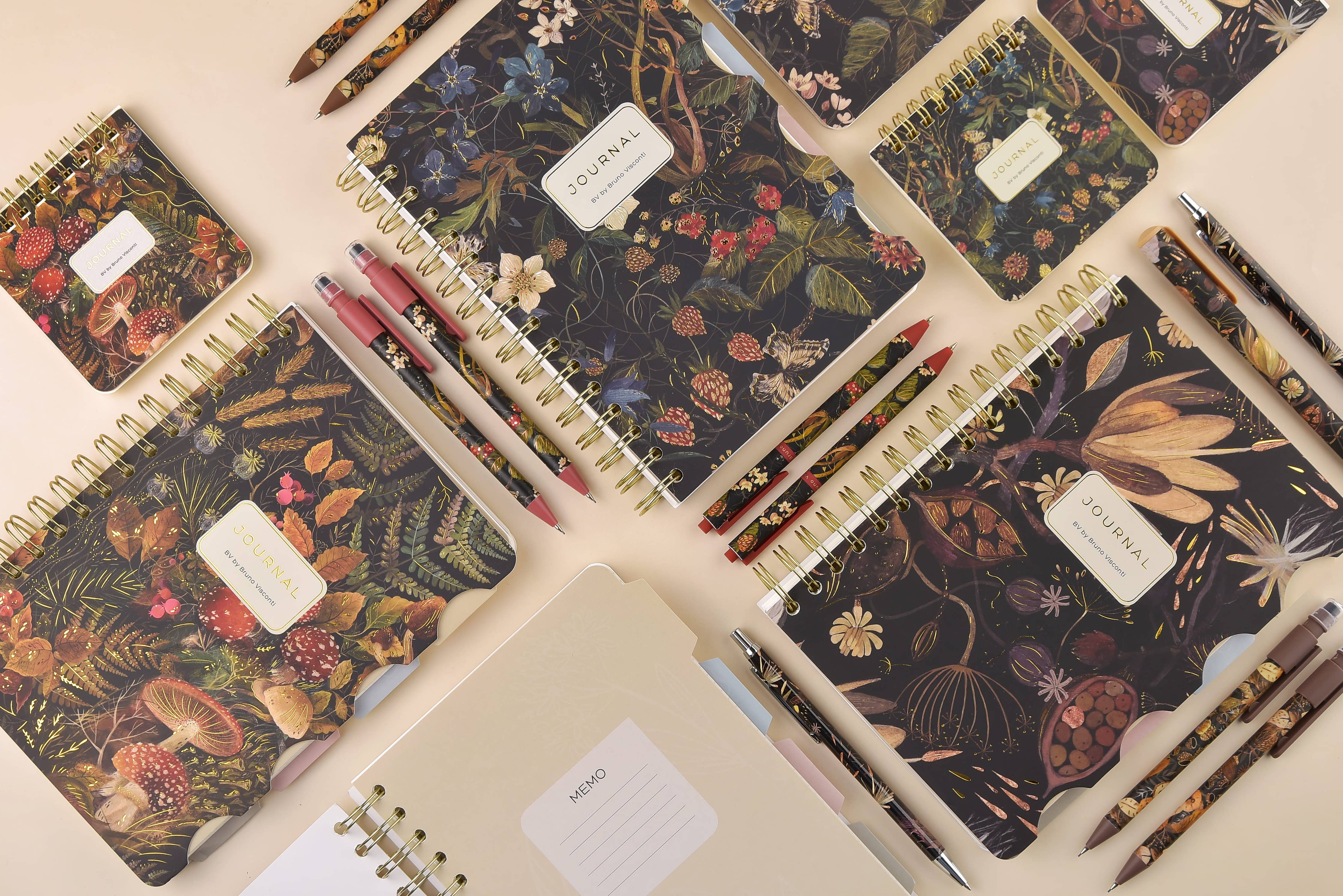 Spiral-bound art journal with a Forest Flowers illustrated cover, detail view