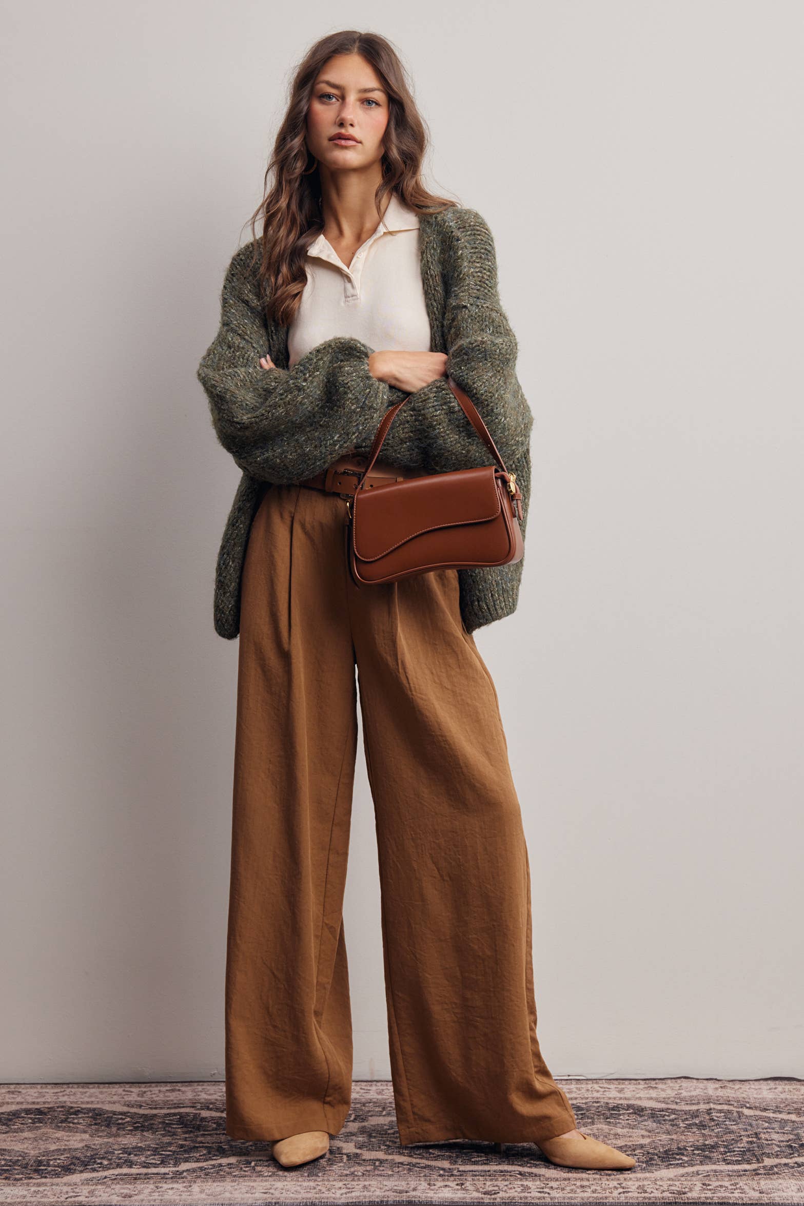Chunky Soft-Touch Knit Cardigan in Olive – 12