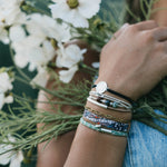 Flourish hair tie bracelet set in teal, black and tan with butterfly charm, view 5