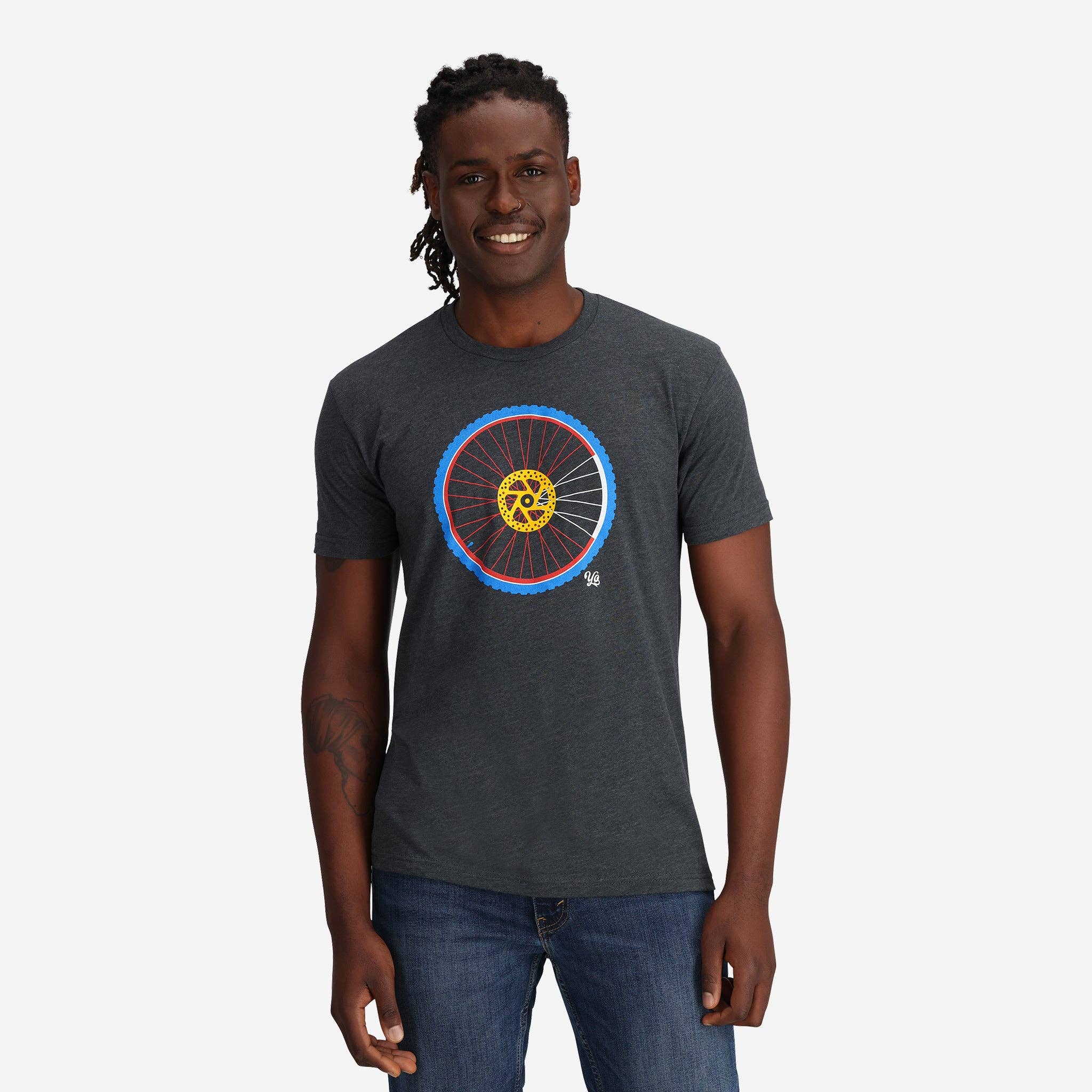 Colorado Flag Mountain Bike Wheel Unisex T-Shirt - view 2