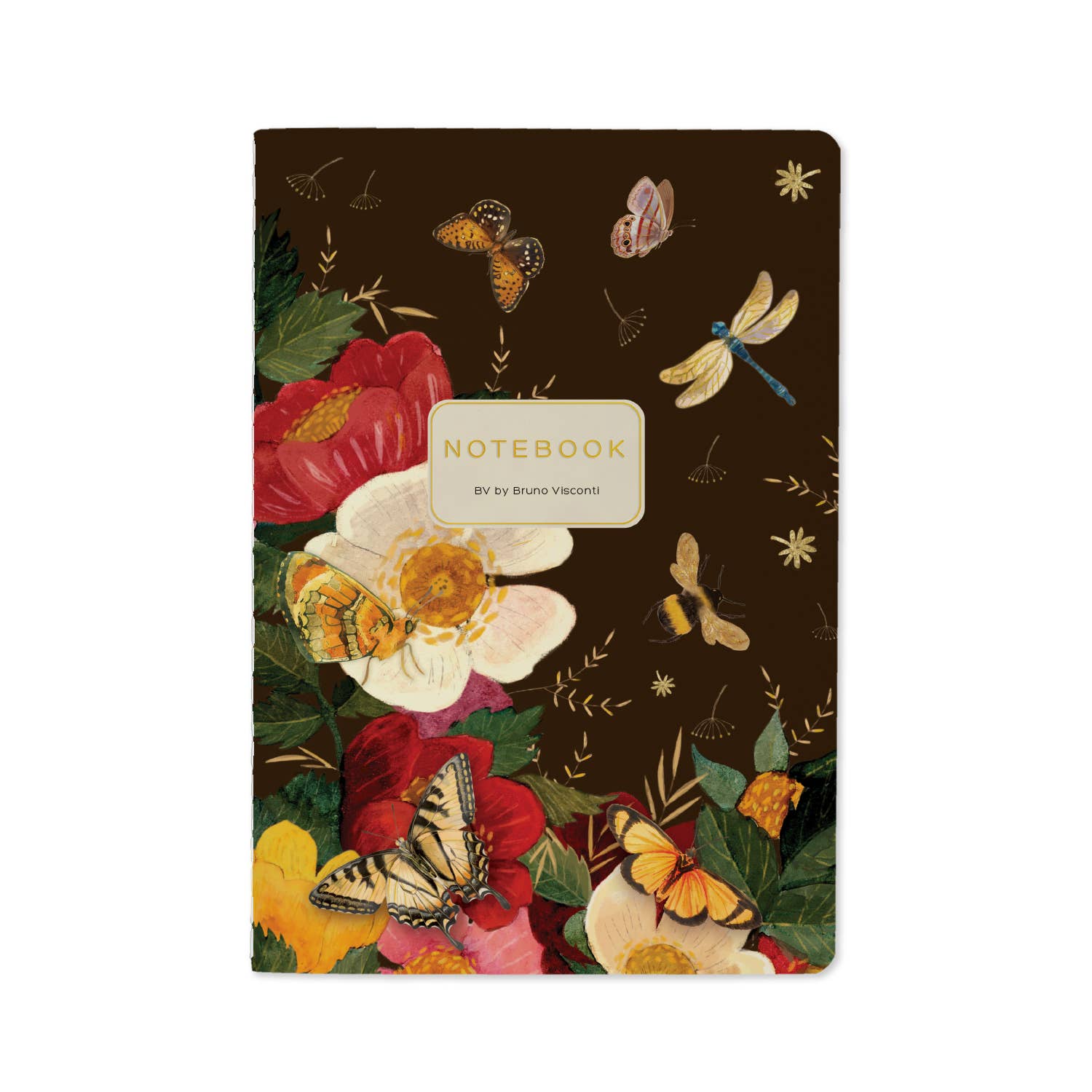 A5 soft-touch notebook with a butterfly and peony cover design, front cover