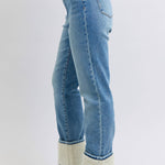 Judy Blue shearling cuff high waist straight jeans in medium wash