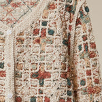 Boho Patchwork Crochet Button Cardigan in Ivory - crochet button placket detail