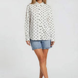 FRONT POCKET POLKA DOT SHIRT-WHITE