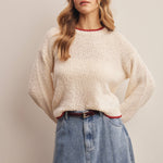 Contrast Trim Bouclé Sweater in Ivory – 4
