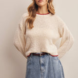 Contrast Trim Bouclé Sweater in Ivory – 4