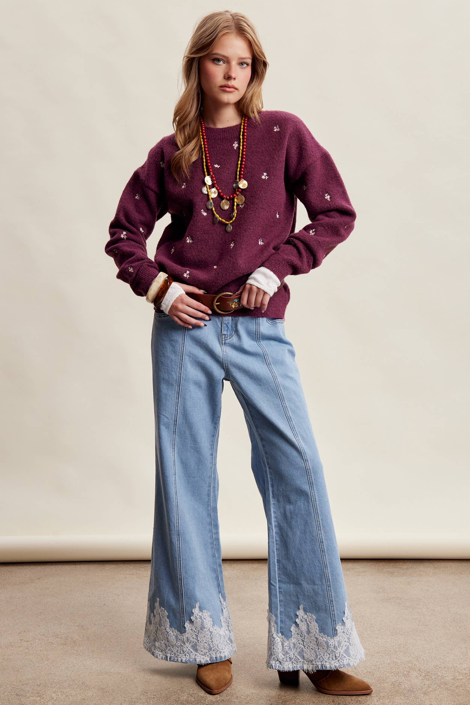Women's Embroidered Dot Sweater in Plum – 13