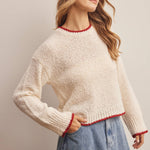 Contrast Trim Bouclé Sweater in Ivory – 7