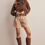 Contrast Trim Bouclé Sweater in Mocha – 14
