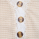 Lace Trim Waffle Knit V Neck Top Casual Summer Tee
