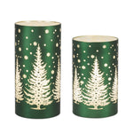 Green snowy night LED luminary with winter scene