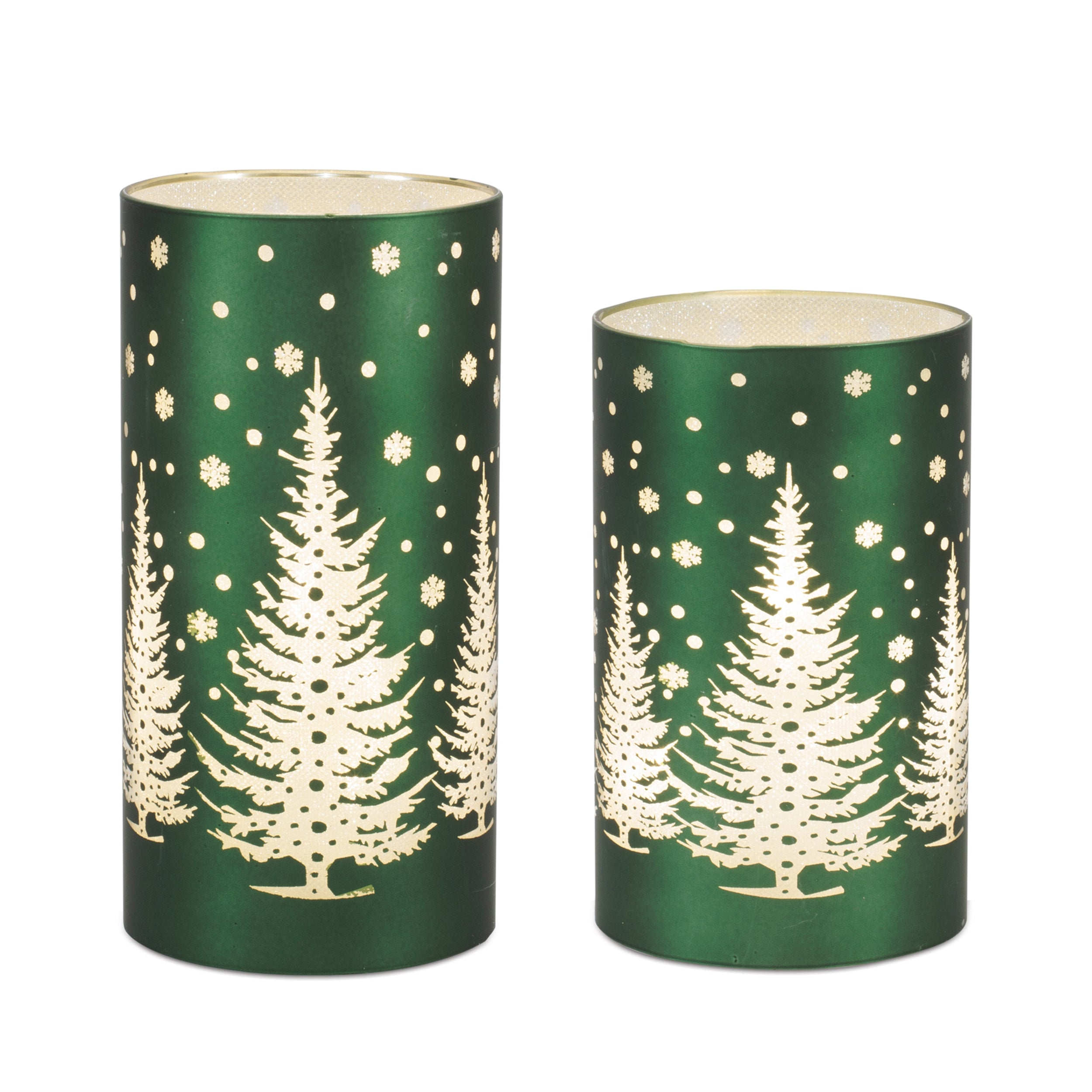 Green snowy night LED luminary with winter scene