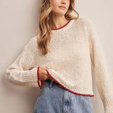 Contrast Trim Bouclé Sweater in Ivory – 1