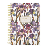 Spiral-bound art journal with a painted iris cover, front cover