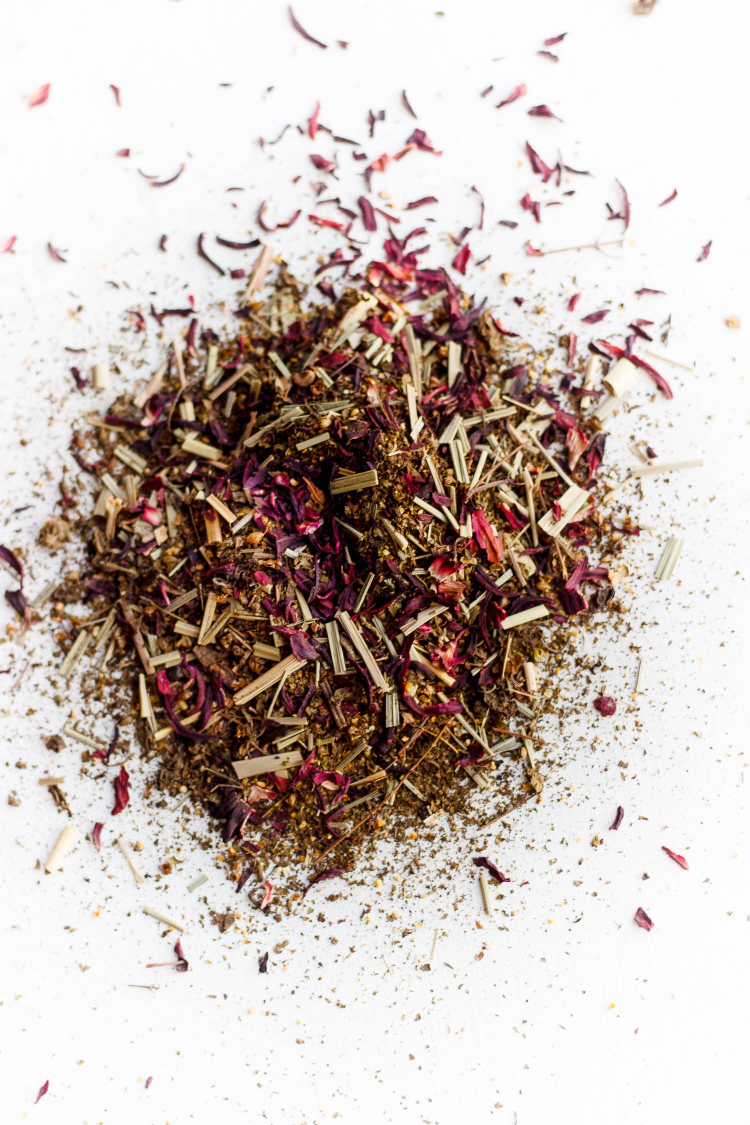 Blushing tea box shown from the back with ingredient list