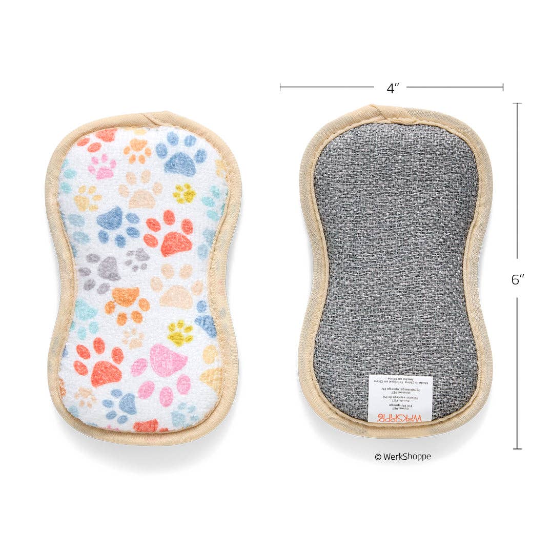 Paw print dual-sided microfiber pet bowl scrubbies, view 3