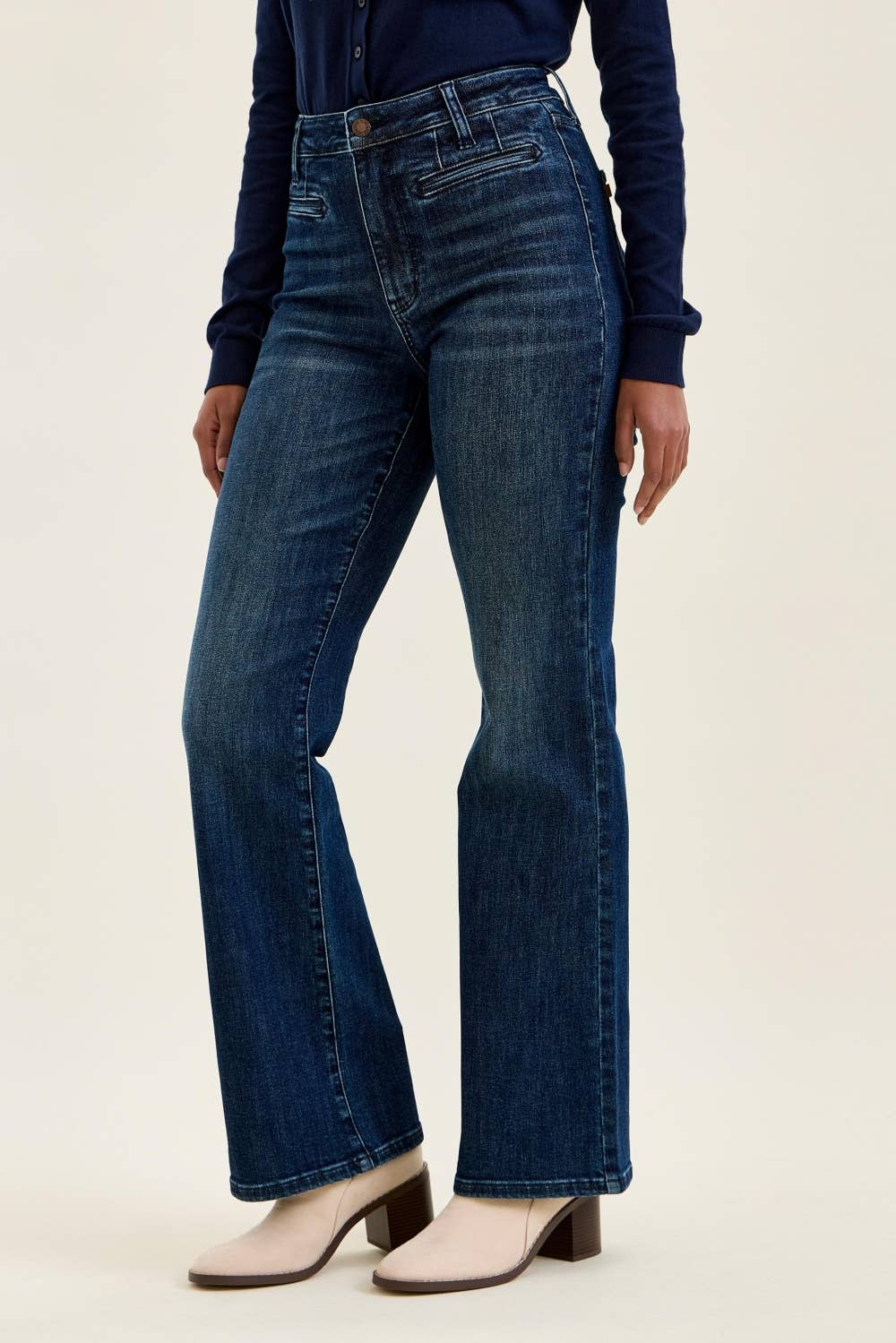 Judy Blue Alex high waist tummy control boy bootcut jeans in Outlaw Blue wash
