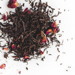 Single-origin Malawi black tea leaves with rose petals