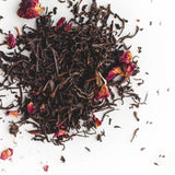 Single-origin Malawi black tea leaves with rose petals