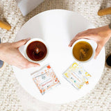 Whole-leaf pyramid tea sachet from The Tea Spot green tea sampler