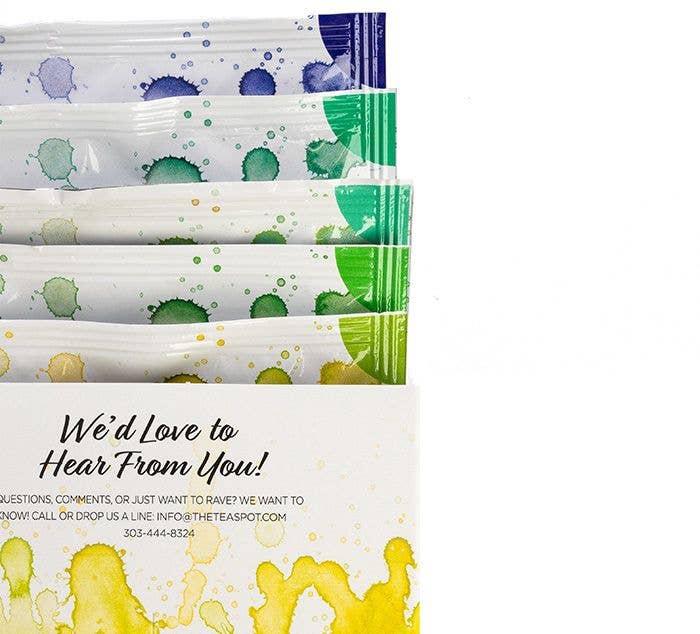 The Tea Spot green tea sampler, a gift-ready box of five loose-leaf teas