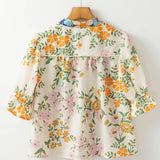 Crochet V Neck Half Sleeve Boho Floral Blouse