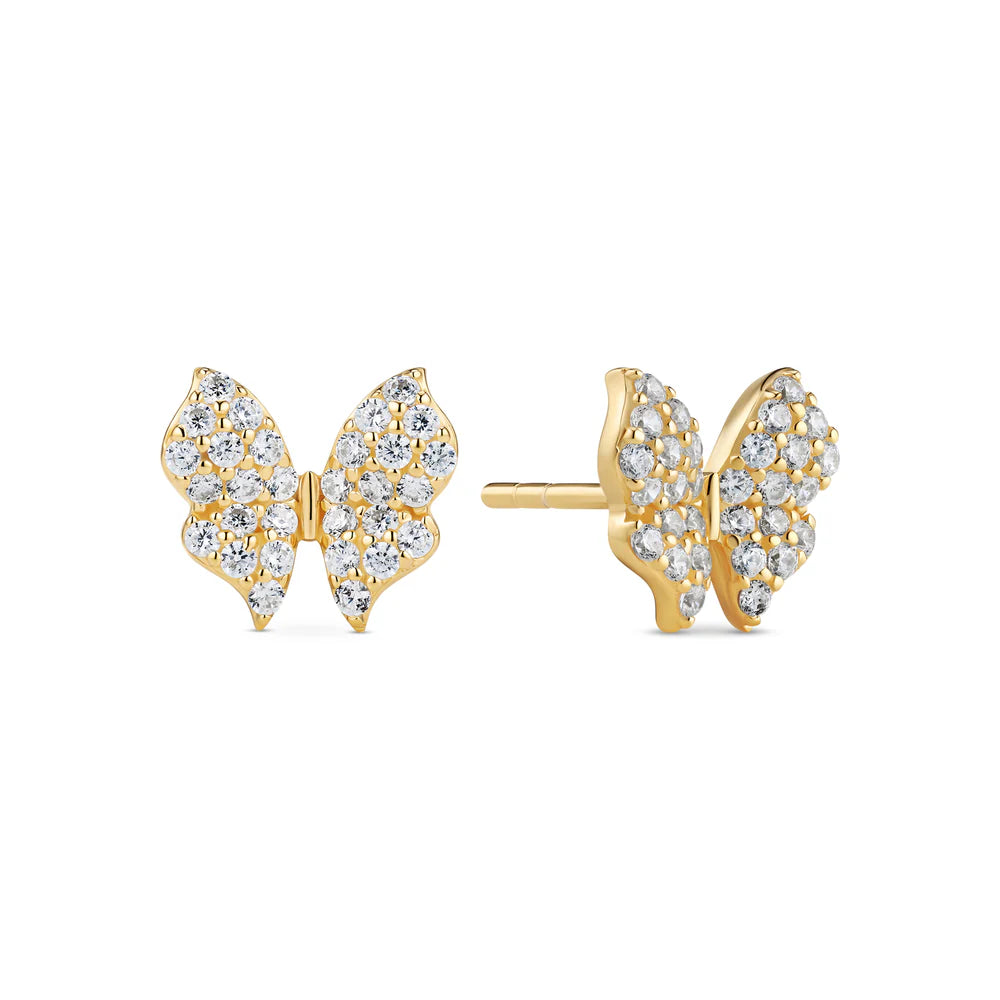 Butterfly Stud Earrings Sterling Silver or 18k Gold Plated | Sparkling Zirconia