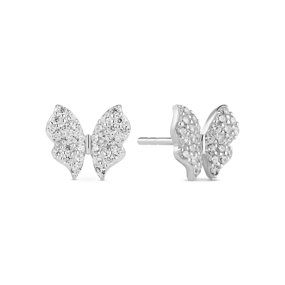 Butterfly Stud Earrings Sterling Silver or 18k Gold Plated | Sparkling Zirconia