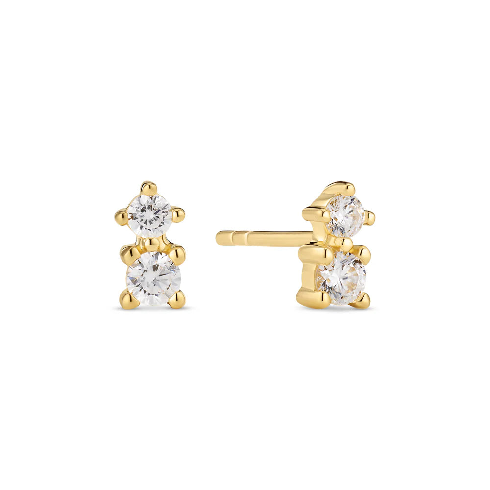 Two-Stone Zirconia Stud Earrings | Sterling Silver or 18k Gold Plated
