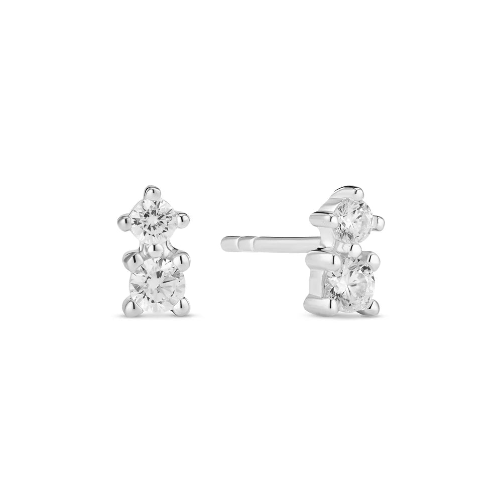 Two-Stone Zirconia Stud Earrings | Sterling Silver or 18k Gold Plated