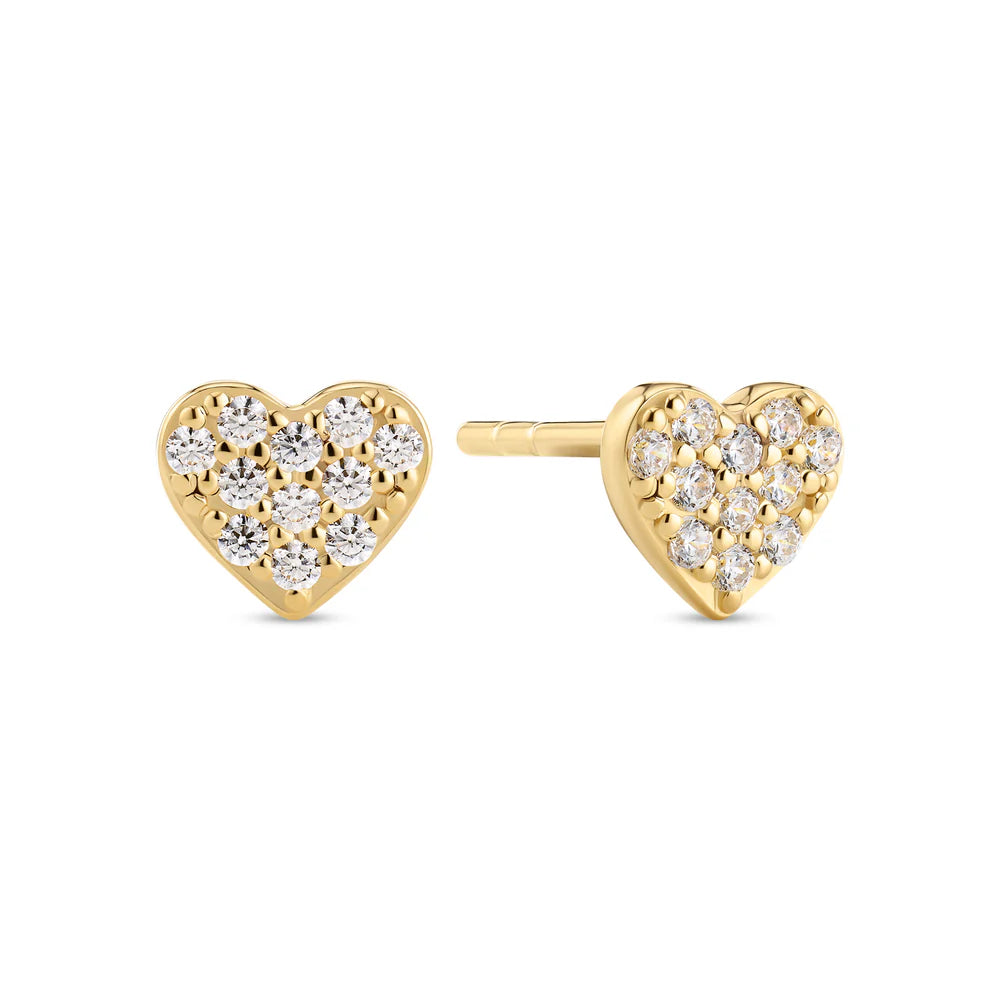 Heart Zirconia Stud Earrings – Sterling Silver or 18k Gold Plated | Sparkling Petite Hearts