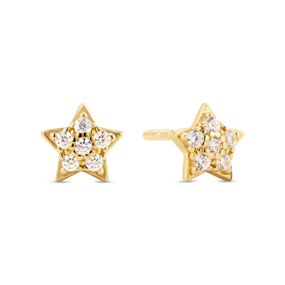 Star Stud Earrings | Sterling Silver or 18k Gold Plated | Zirconia Sparkle