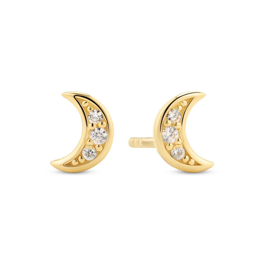 Crescent Moon Stud Earrings – Sterling Silver or 18k Gold Plated | Zirconia
